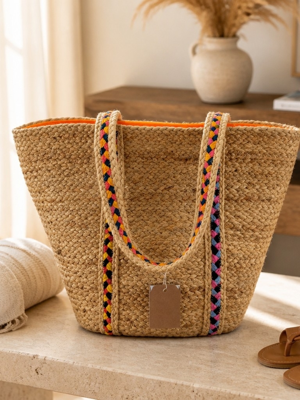 Jute Beach Tote Bag Natural Woven Shopper/ Carry All NWT